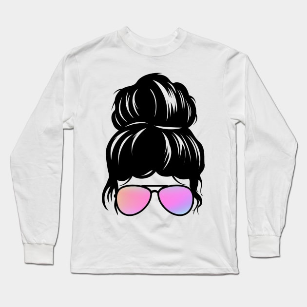 Messy Bun Gradient Glasses Long Sleeve T-Shirt by StacyWhite